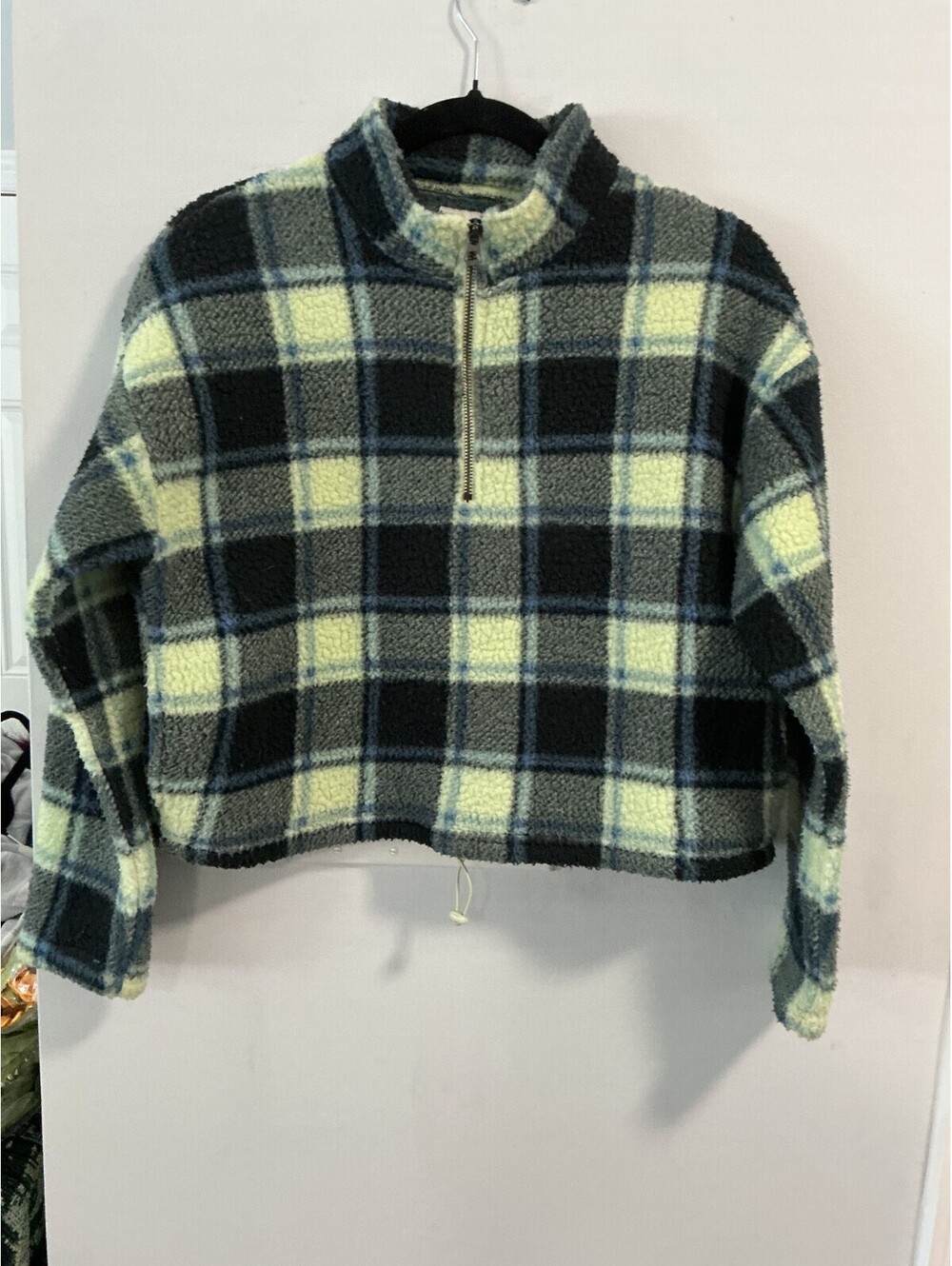 American Eagle Size XS Womans Mulitcolor Pullover 3/4 Zip Plaid Fleece #424